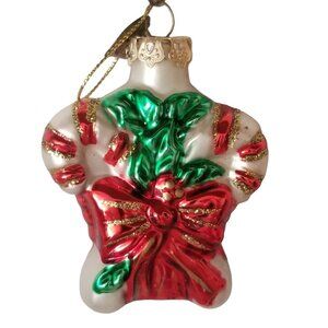Candy Cane Bow Christmas Ornament Hand Blown Glass Thomas Pacconi Classics 2003